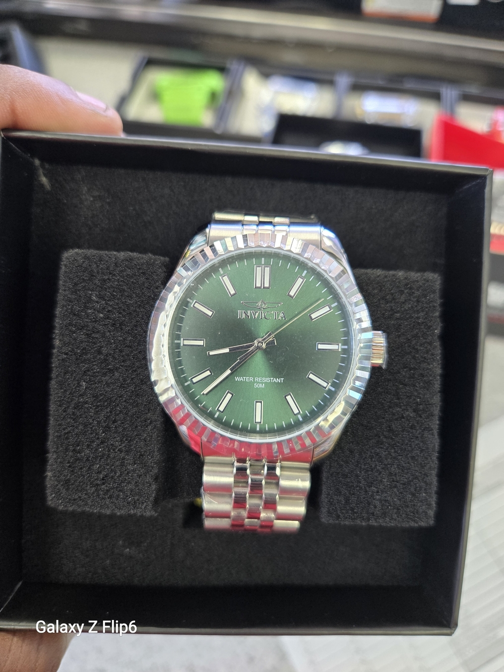Invicta Silver Watch with Green Sunray Dial
